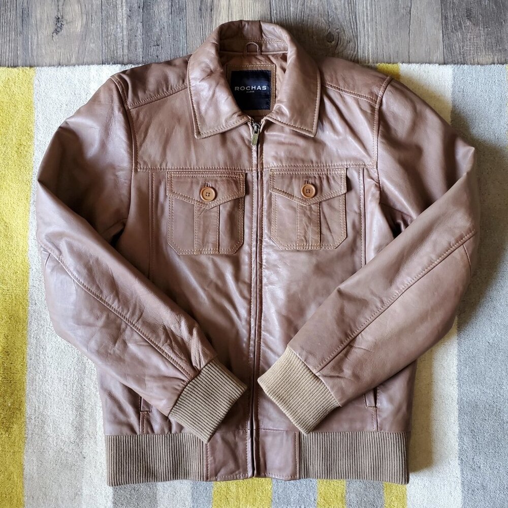 Rochas Tan Leather Bomber Jacket